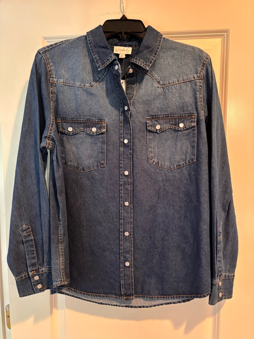 Wonderly Denim Western Shirt Medium Dark Wash Snap Button NWT